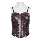 DEVILFASHION Women's Punk Studded Zip Lace-up Overbust Corset Red