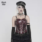 DEVILFASHION Women's Punk Studded Zip Lace-up Overbust Corset Red