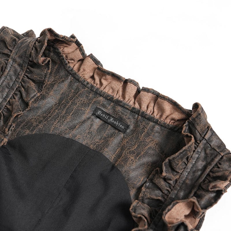 DEVILFASHION Women's Steampunk Lace-up Zip Swallow-tailed Vest Bronze