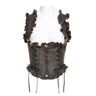 DEVILFASHION Women's Steampunk Lace-up Zip Swallow-tailed Vest Bronze