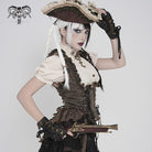 DEVILFASHION Women's Steampunk Lace-up Zip Swallow-tailed Vest Bronze