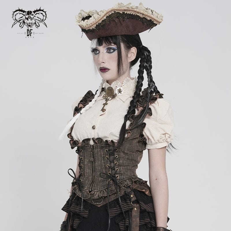 Women's Steampunk Lace-up Zip Swallow-tailed Vest Bronze – Punk Design