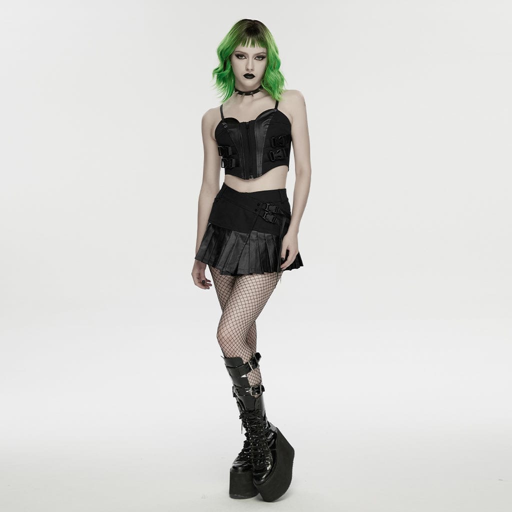 Women's Cyberpunk One-piece Asymmetric Pleated Skirt Black