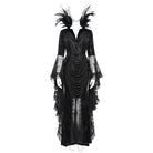EVA LADY Women's Custom-made Gothic Feather Chain Plunging Long Sleeved Gown