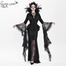 EVA LADY Women's Custom-made Gothic Feather Chain Plunging Long Sleeved Gown