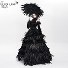 EVA LADY Women's Custom-made Gothic Lace-up Feather Slip Gown with Neckpiece & Sleeves