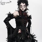 EVA LADY Women's Custom-made Gothic Lace-up Feather Slip Gown with Neckpiece & Sleeves