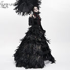 EVA LADY Women's Custom-made Gothic Lace-up Feather Slip Gown with Neckpiece & Sleeves