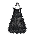 EVA LADY Women's Custom-made Gothic Lace-up Feather Slip Gown with Neckpiece & Sleeves