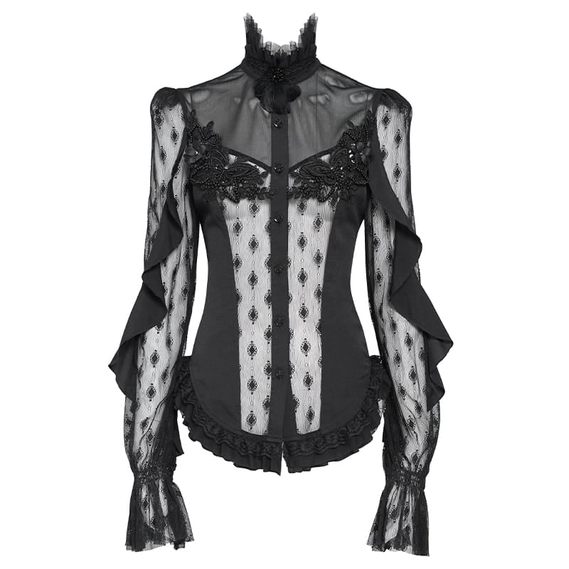 Camisa transparente de encaje floral estilo gótico para mujer de EVA LADY