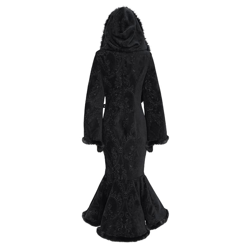 EVA LADY Women's Gothic Asymmetric Buckle Strap Hooded Jacquard Coat