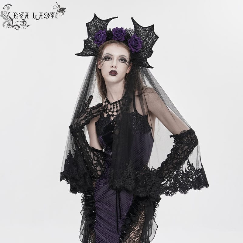 EVA LADY Women's Gothic Bat Wing Rose Mesh Headwear