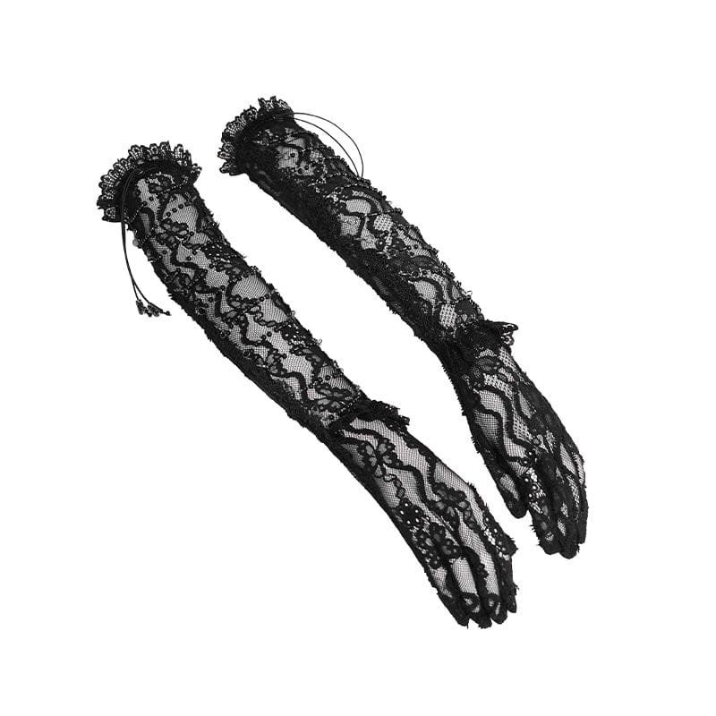 EVA LADY Women's Gothic Beaded Floral Lace Long Gloves
