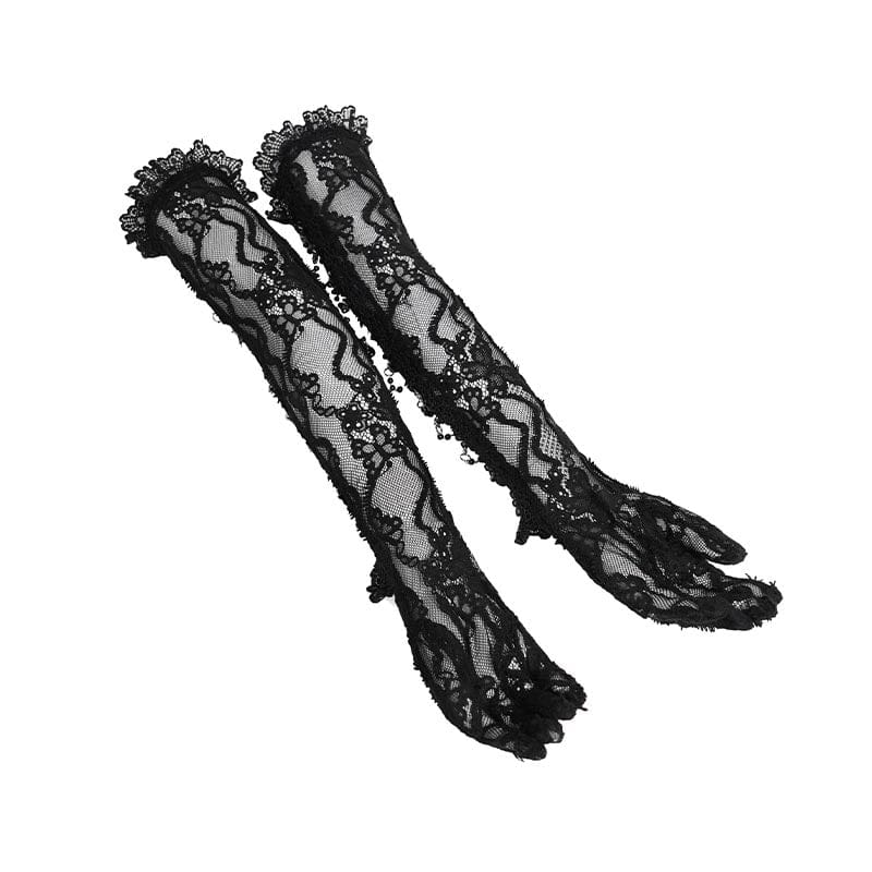 EVA LADY Women's Gothic Beaded Floral Lace Long Gloves
