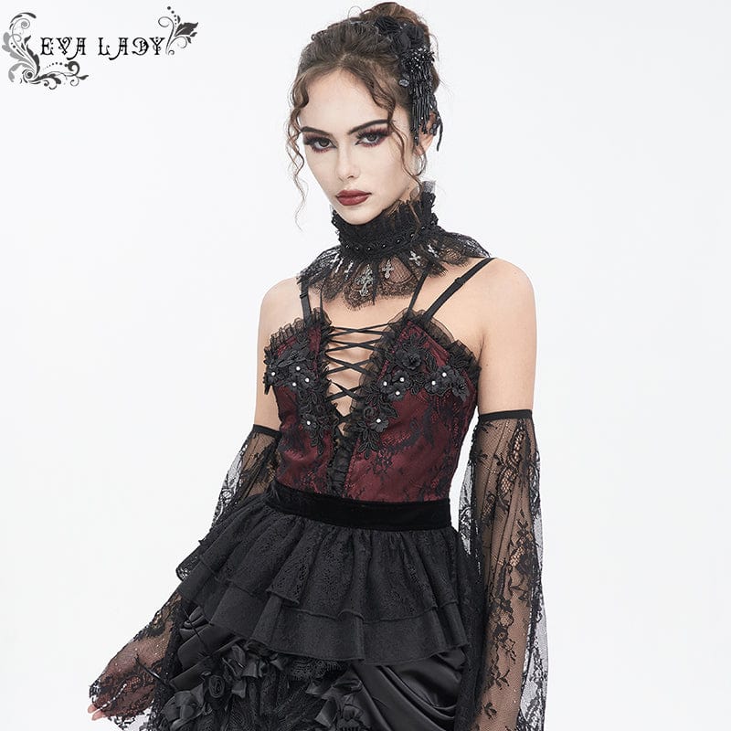 EVA LADY Women's Gothic Beaded Ruffled Lace Neckwear