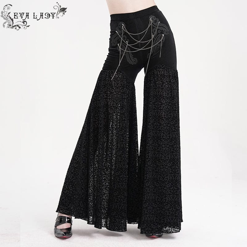 EVA LADY Women's Gothic Chain Floral Lace Pants