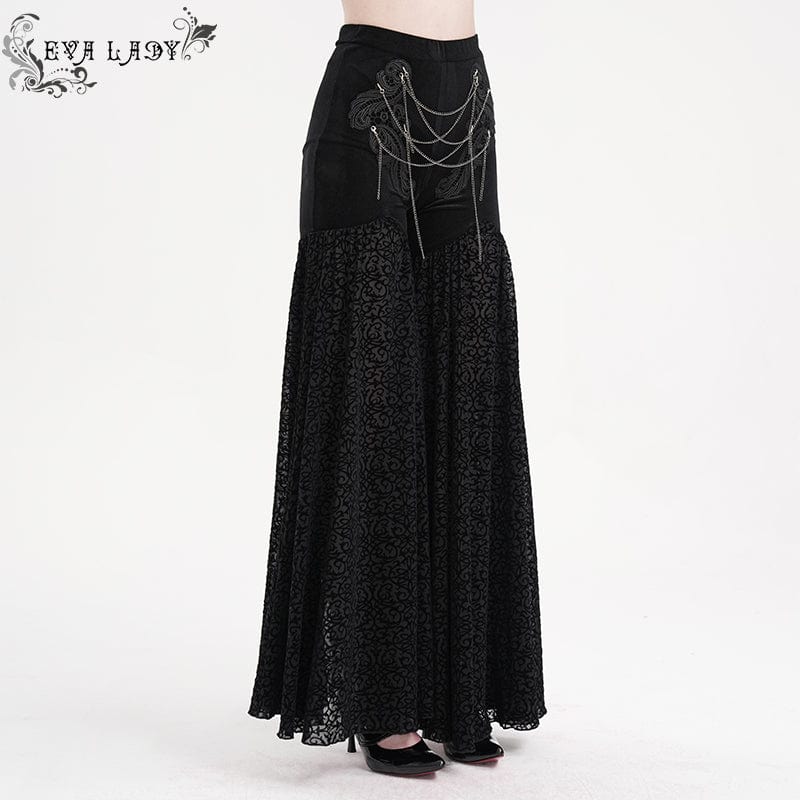 EVA LADY Women's Gothic Chain Floral Lace Pants