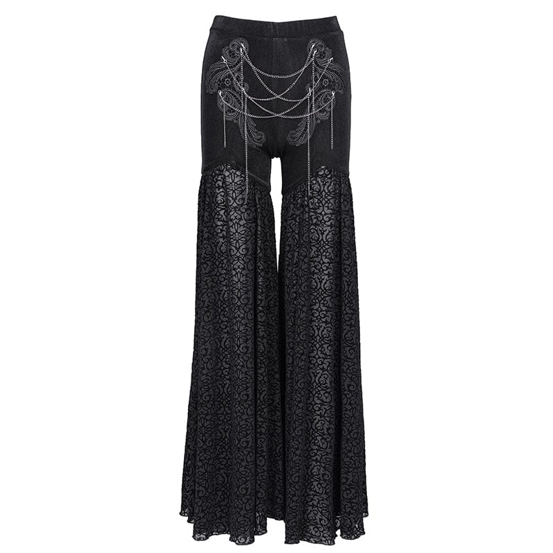 EVA LADY Women's Gothic Chain Floral Lace Pants