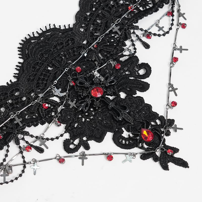 EVA LADY Women's Gothic Cross Chain Beaded Lace Choker