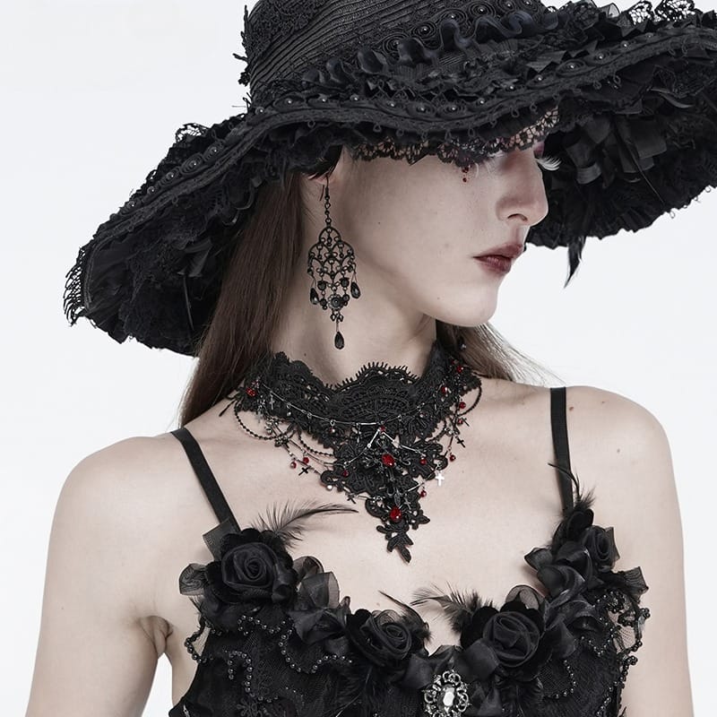 EVA LADY Women's Gothic Cross Chain Beaded Lace Choker