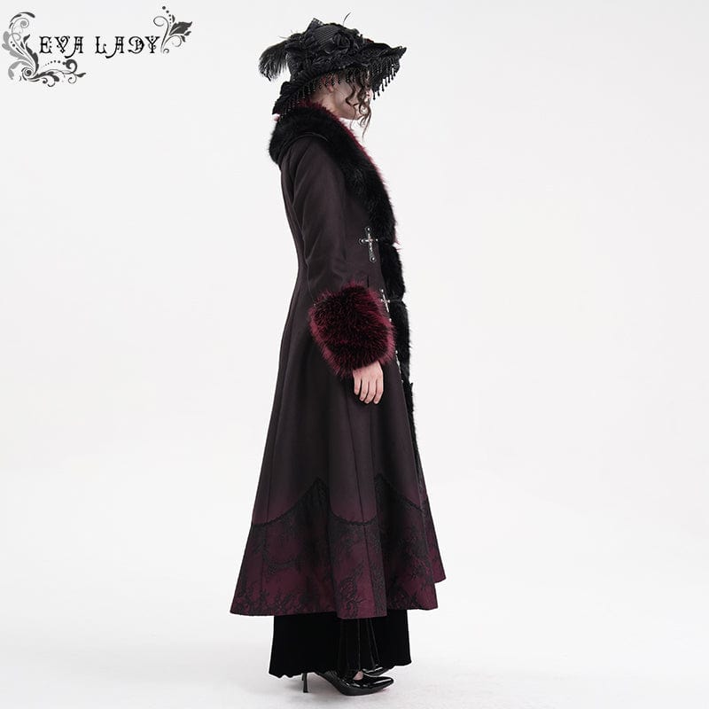 EVA LADY Women's Gothic Cross Lace Coat Black Red