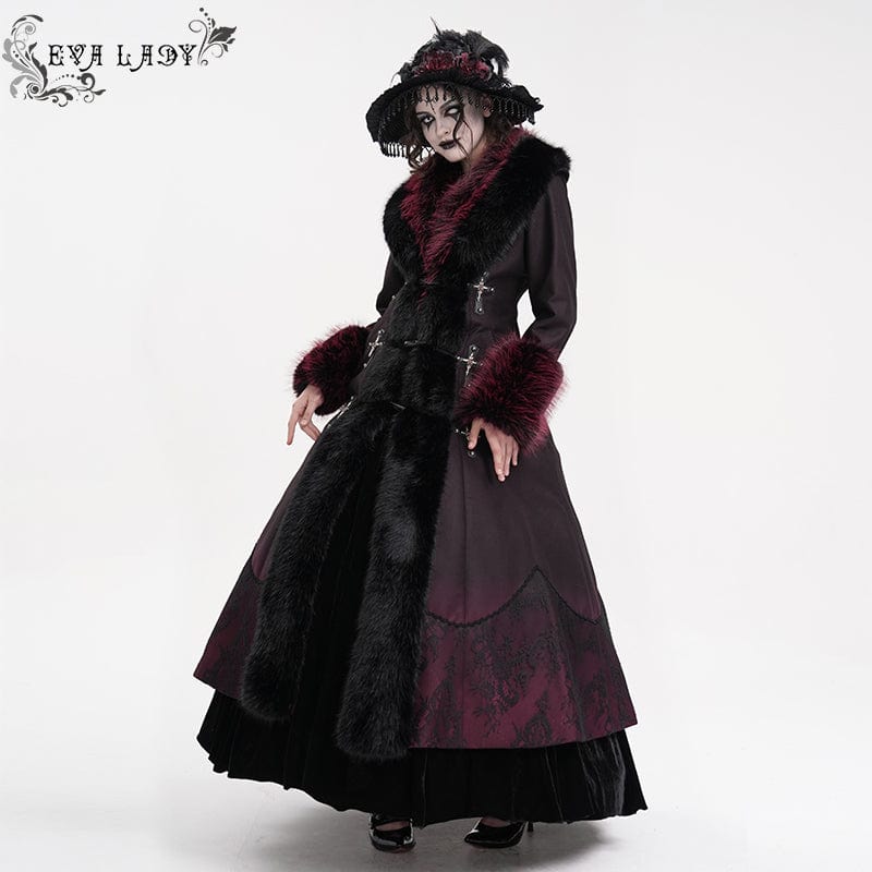 EVA LADY Women's Gothic Cross Lace Coat Black Red