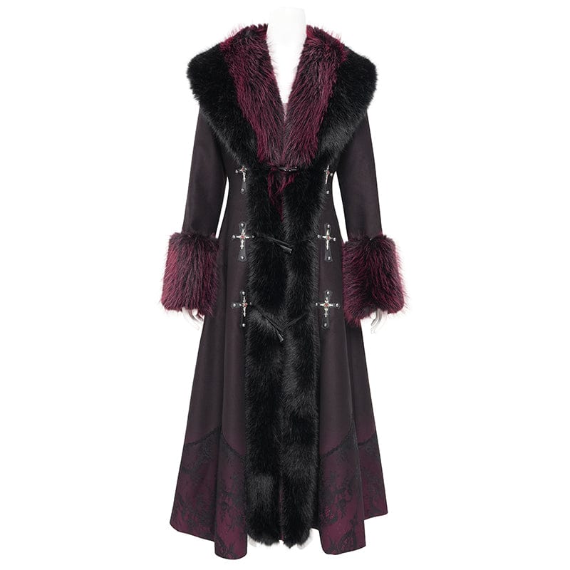 EVA LADY Women's Gothic Cross Lace Coat Black Red