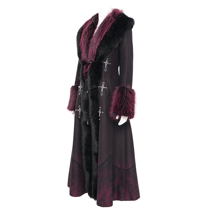 EVA LADY Women's Gothic Cross Lace Coat Black Red