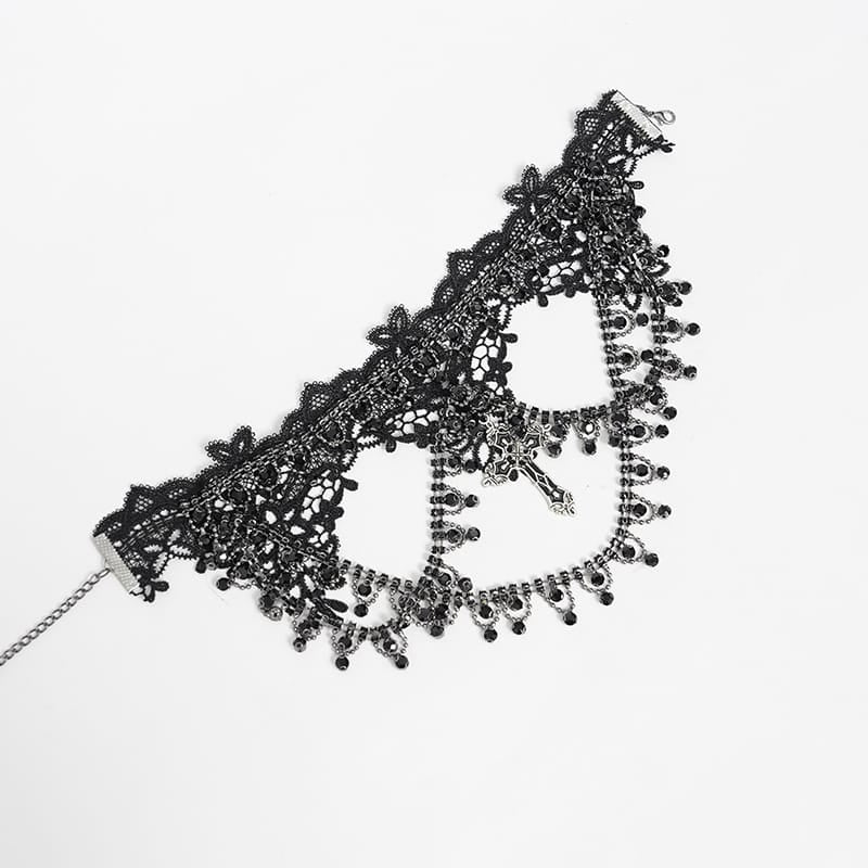 EVA LADY Women's Gothic Cross Layered Chain Lace Choker