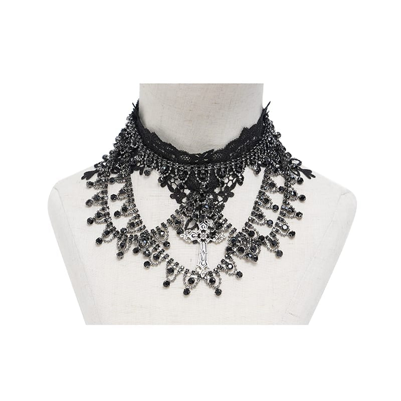 EVA LADY Women's Gothic Cross Layered Chain Lace Choker