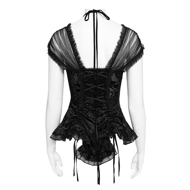 EVA LADY Women's Gothic Cross Plunging Short Sleeve Top