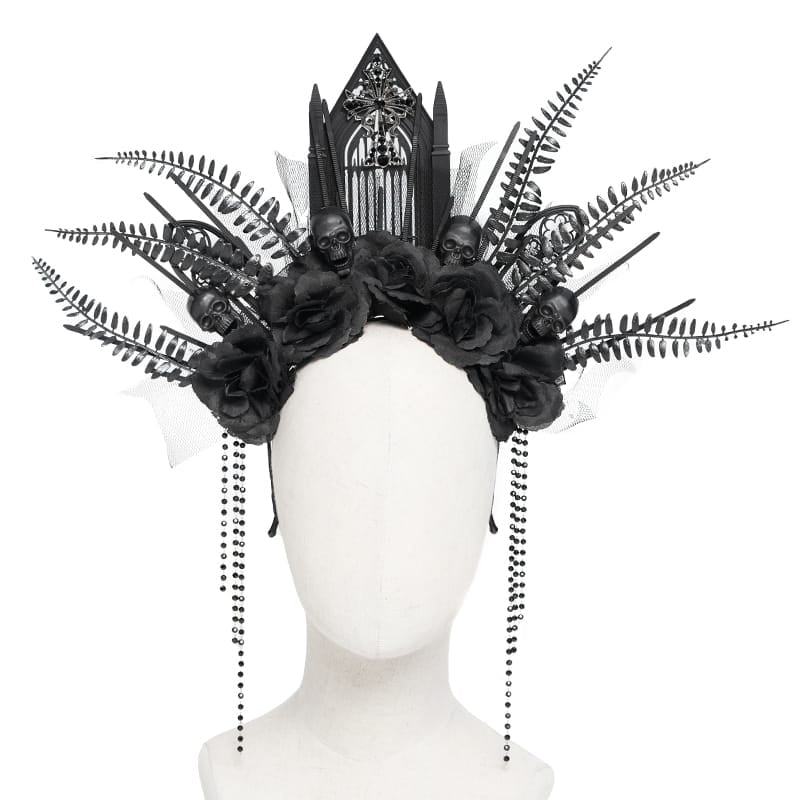 EVA LADY Women's Gothic Cross Rose Beaded Fringe Headpiece