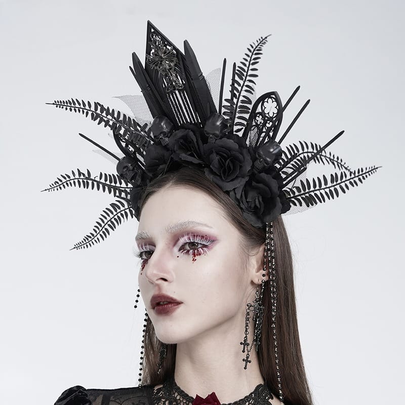 EVA LADY Women's Gothic Cross Rose Beaded Fringe Headpiece