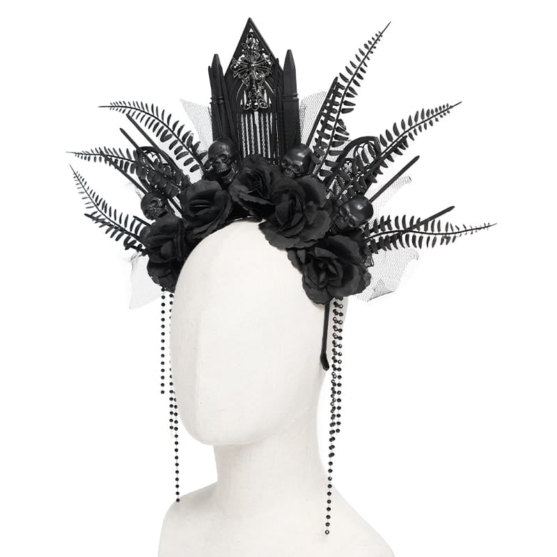 EVA LADY Women's Gothic Cross Rose Beaded Fringe Headpiece