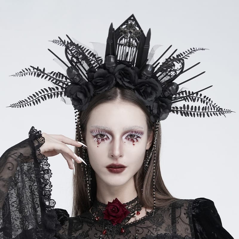 EVA LADY Women's Gothic Cross Rose Beaded Fringe Headpiece