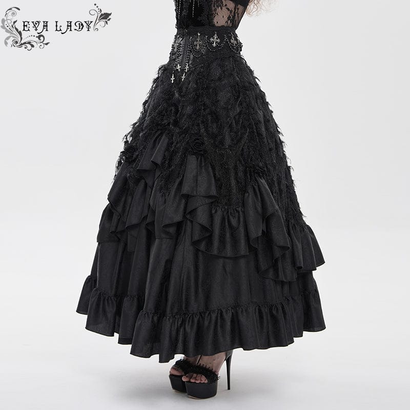EVA LADY Women's Gothic Cross Rose Beaded Long Skirt