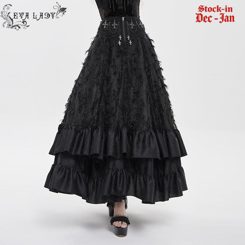 EVA LADY Women's Gothic Cross Rose Beaded Long Skirt