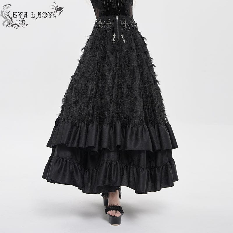 EVA LADY Women's Gothic Cross Rose Beaded Long Skirt