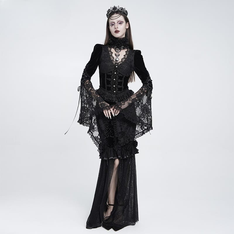 EVA LADY Women's Gothic Cross Rose Ruffled Lace Mesh Neck Collar Black