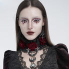 EVA LADY Women's Gothic Cross Rose Ruffled Lace Mesh Neck Collar Black-Red