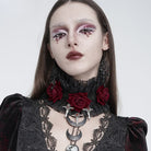 EVA LADY Women's Gothic Cross Rose Ruffled Lace Mesh Neck Collar Black-Red
