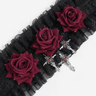 EVA LADY Women's Gothic Cross Rose Ruffled Lace Mesh Neck Collar Black-Red