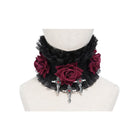 EVA LADY Women's Gothic Cross Rose Ruffled Lace Mesh Neck Collar Black-Red
