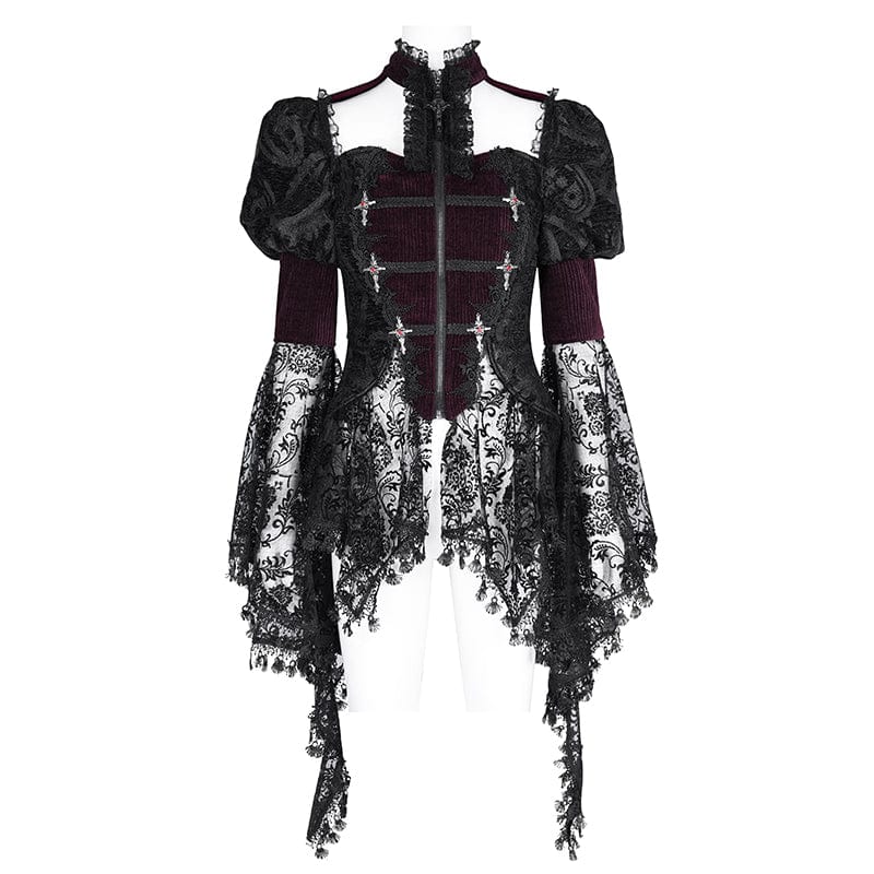 EVA LADY Women's Gothic Cut-out Tassels Jacket Wine Red