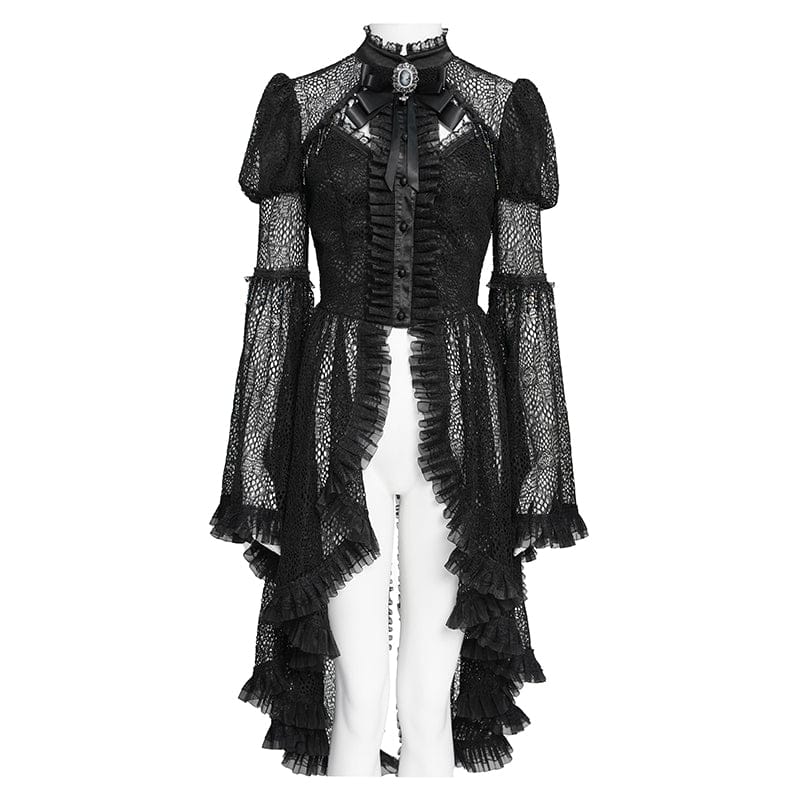 EVA LADY Women's Gothic Cutout Beaded Flared Sleeved Shirt Black