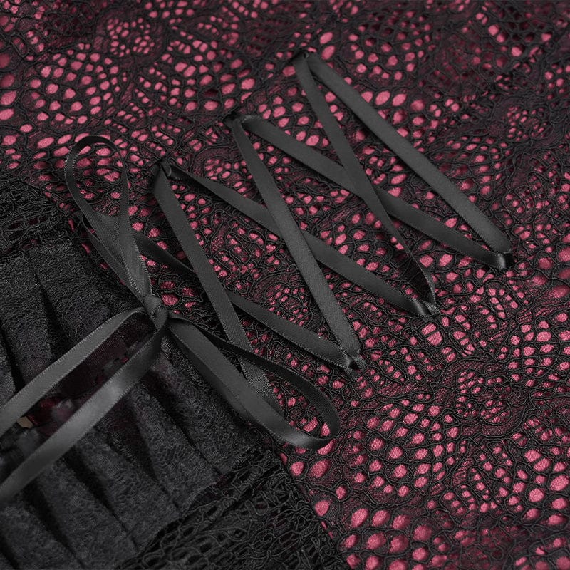 EVA LADY Women's Gothic Cutout Beaded Flared Sleeved Shirt Black-Red