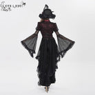 EVA LADY Women's Gothic Cutout Beaded Flared Sleeved Shirt Black-Red