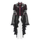 EVA LADY Women's Gothic Cutout Beaded Flared Sleeved Shirt Black-Red