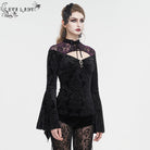 EVA LADY Damen Gothic Cutout Bluse mit ausgestellten Ärmeln und Blumenprägung