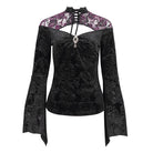 EVA LADY Damen Gothic Cutout Bluse mit ausgestellten Ärmeln und Blumenprägung